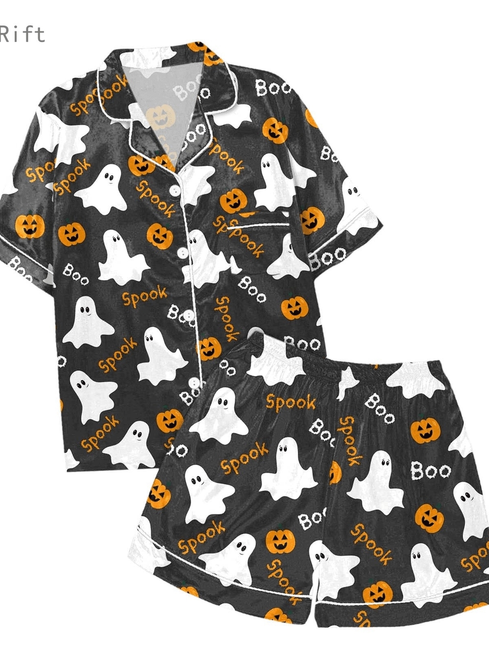 Essentials Halloween Ghost Pajama Set - Black, White & Orange
